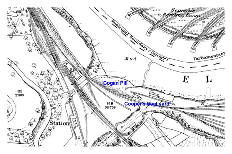 The Cooper Boat Yard relocated at Cogan Pill - Part of the c.1880 OS map.