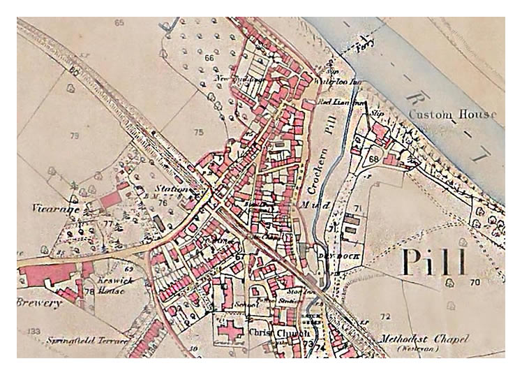 A section of the 1884 OS map of Pill.