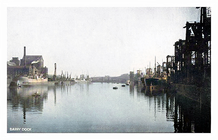 Barry Dock - Coal tips in No. 2 dock with the Atlantic Mill of of J. H. Rank & Company. 