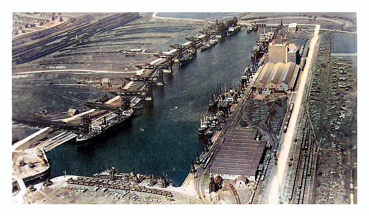 Barry Dock - Coal tips in No. 2 dock with the Atlantic Mill of of J. H. Rank & Company.