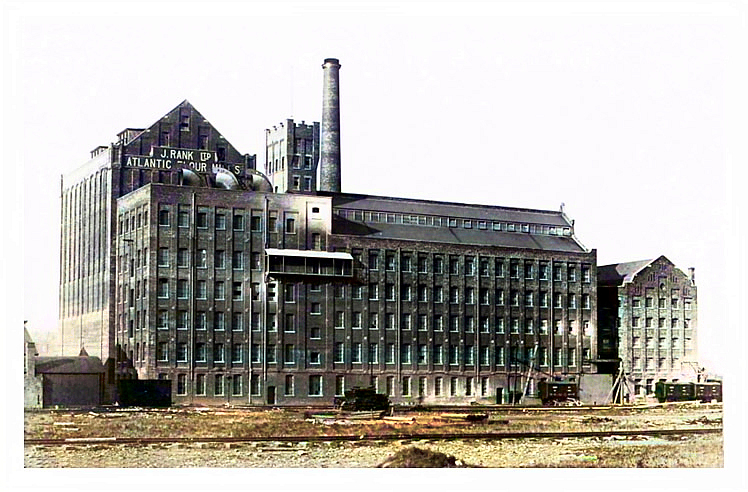 Barry Dock - Coal tips in No. 2 dock with the Atlantic Mill of of J. H. Rank & Company.