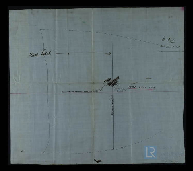 s.s. 'Aira Force' - A drawing being a plan view Fore Peak Tank and extent of Hold of 's.s. No.12'.