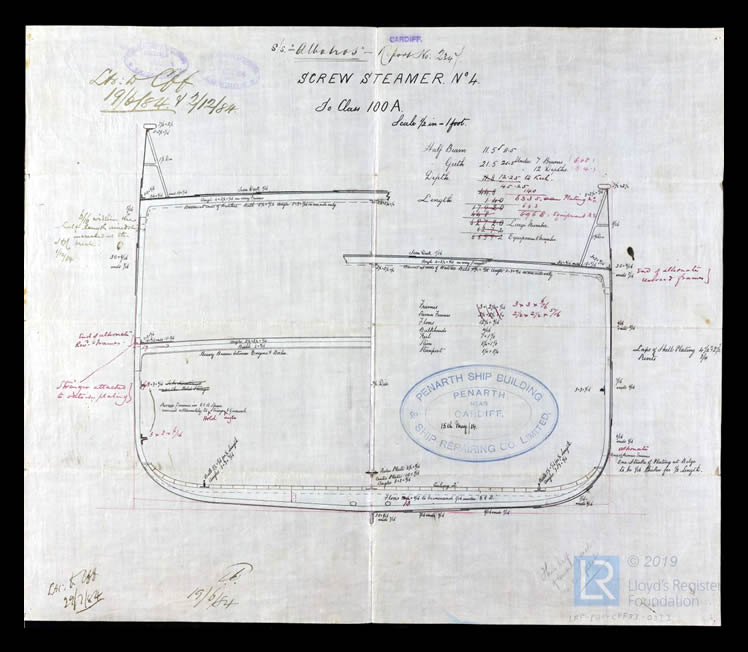 s.s. 'Albatros' - Plan of Midship Section for Albatros - 15th May 1884 -&nbsp;Screw Steamer No.4.