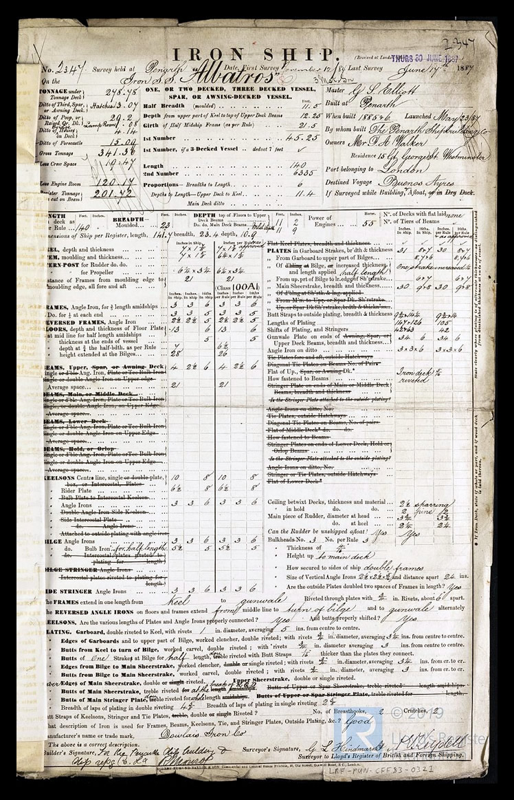 s.s. 'Albatros' - Iron Ship report for Albatros - 17th June 1887 - page 1.