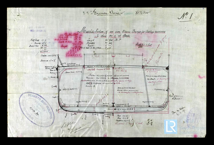 s.s. 'France Cherie' - Plan of Midship Section for France Cherie - 16th December 1889.