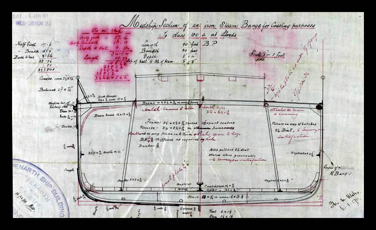 s.s. 'France Cherie' - Plan of Midship Section for France Cherie - 16th December 1889.