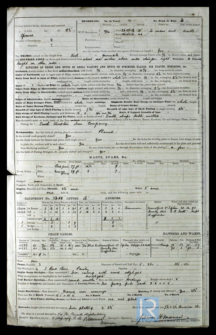 s.s. 'France Cherie' - Iron Steamer Report for France Cherie - 13th March 1891. - page 2 of 3. 