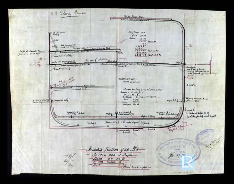 s.s. 'Solway Prince' - Plan of Midship Section for Solway Prince - 25th November 1889.