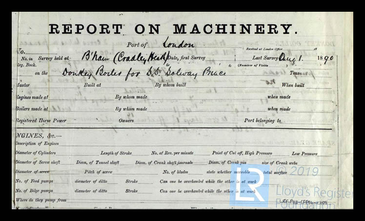 s.s. 'Solway Prince' - Report on Machinery for Solway Prince - 1st August 1890. 