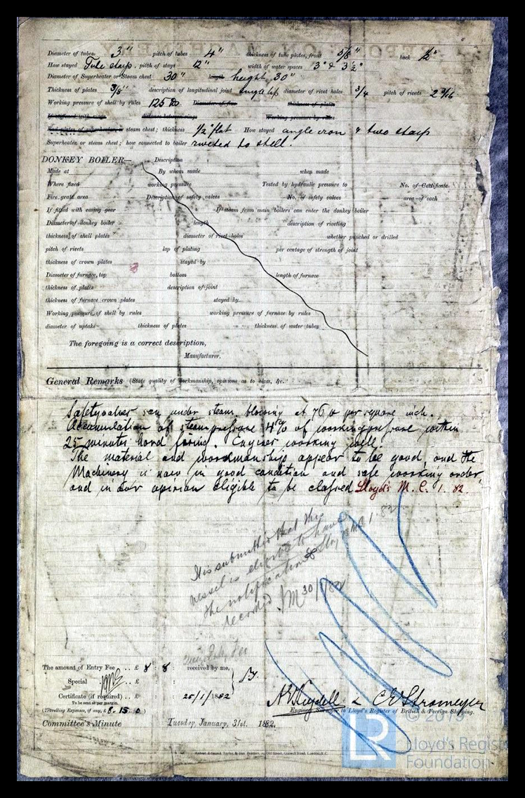 s.s. 'Valeria' - Report on Machinery for Valeria - 10th January 1882 - page 2 of 2. 