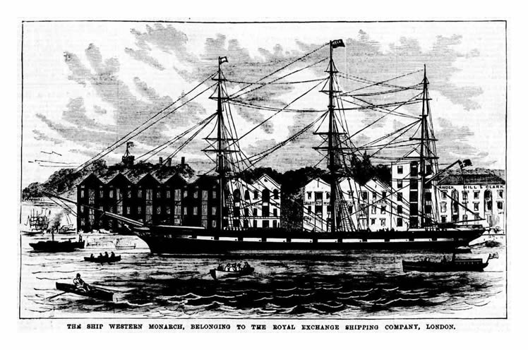 s.v. 'Western Monarch' -&nbsp;A news article featuring the immigrant sailing vessel the 'Western Monarch'.