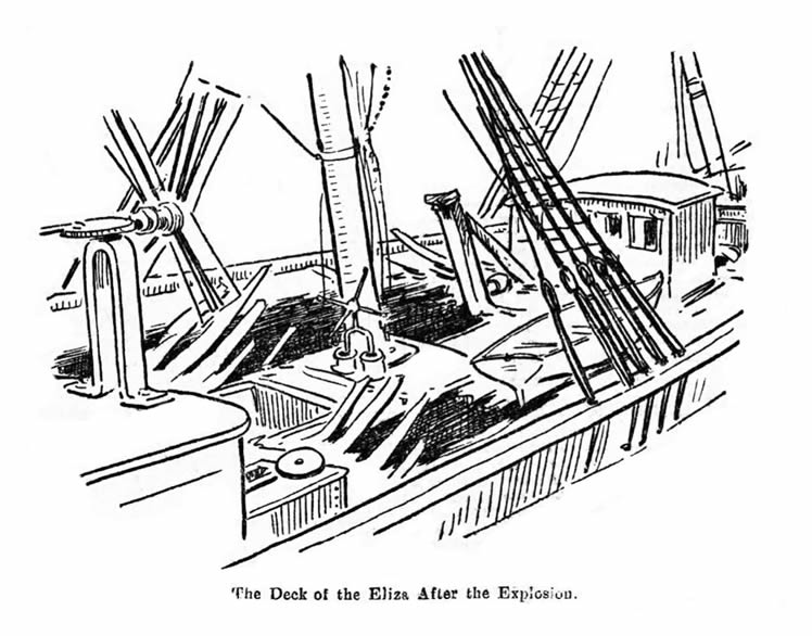 The deck of the Eliza after the explosion.