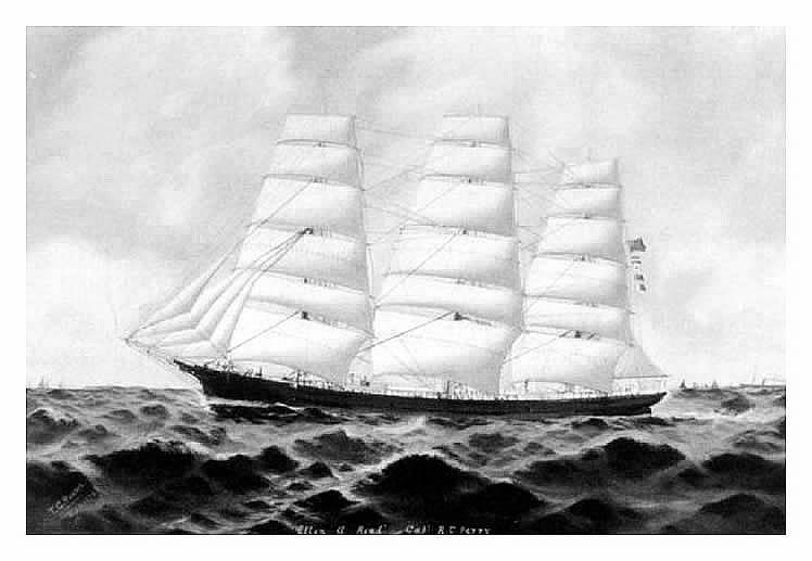 The clipper ship "Ellen A. Read", Captain Robert C. Perry an oil on canvas painting by the British artist T.G. Purvis (1861&ndash;1933).