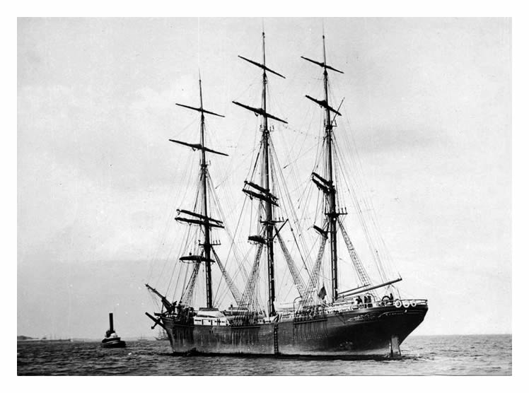 The 3 mast ship 'E J Spicer' a fine wooden hulled ship photographed c.1900. 