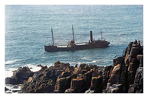 s.s. Mellanear aground at Land's End, Cornwall. 