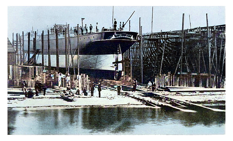 The s.s. 'Olaveaga' under construction at the yard Bartram, Haswell & Company of Sunderland and launched on the 7th August 1872. 