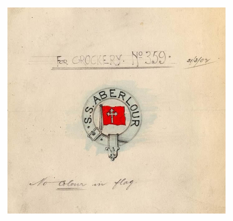 The logo for the crockery graphic for the cargo steamer 'Aberlour' produced by the draughtsman of the Hall Russell Shipyard during March 1902.