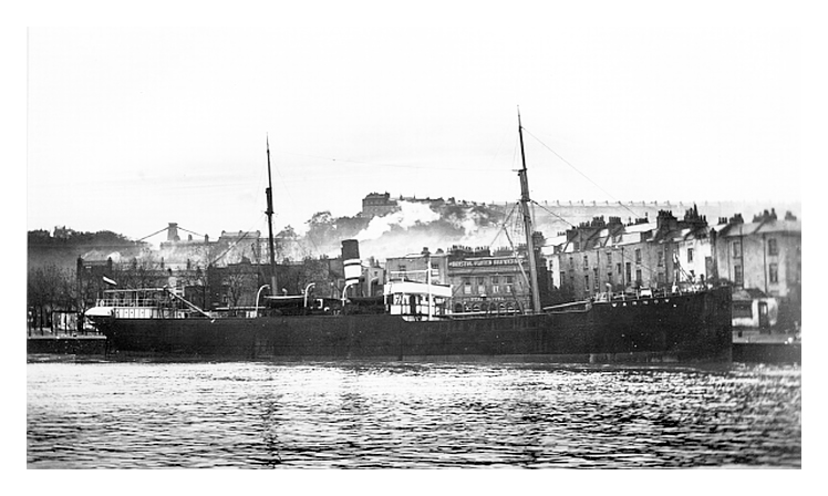 s.s. 'Warnow' moored at Bristol with the Clifton suspension bridge in the background.