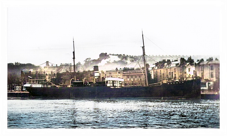 s.s. 'Warnow' moored at Bristol with the Clifton suspension bridge in the background.