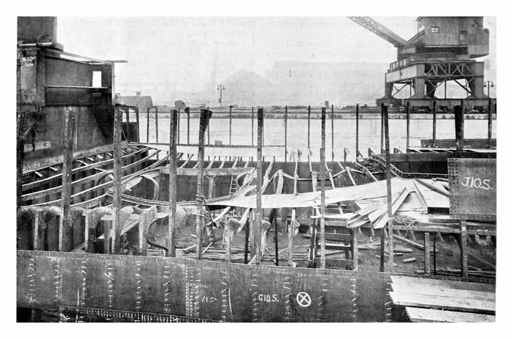 Fire damage to s.s. 'Colemere', starboard side, looking aft.