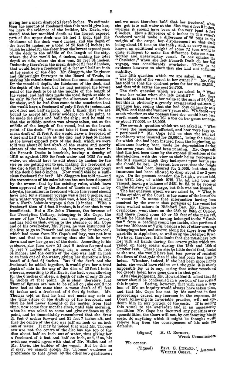 s.s. 'Castleton' - The Board of Trade Inquiry Report. 