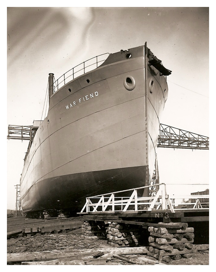 The War Fiend - Built by the Midland Shipbuilding Company for the Imperial Munitions board, finished in 1919, as a cargo ship.