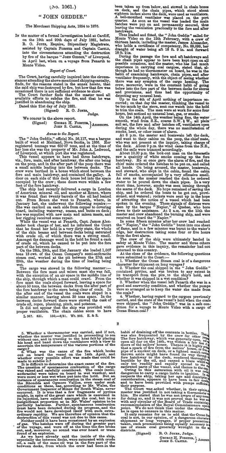 1881 - The enquiry into the loss of the barque 'John Geddie'. 