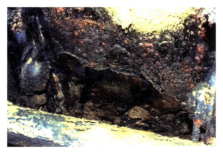 Plate 3/20 - Ring 600 - Middle right segment. Lamination of cast iron surface and typical surface corrosion. 