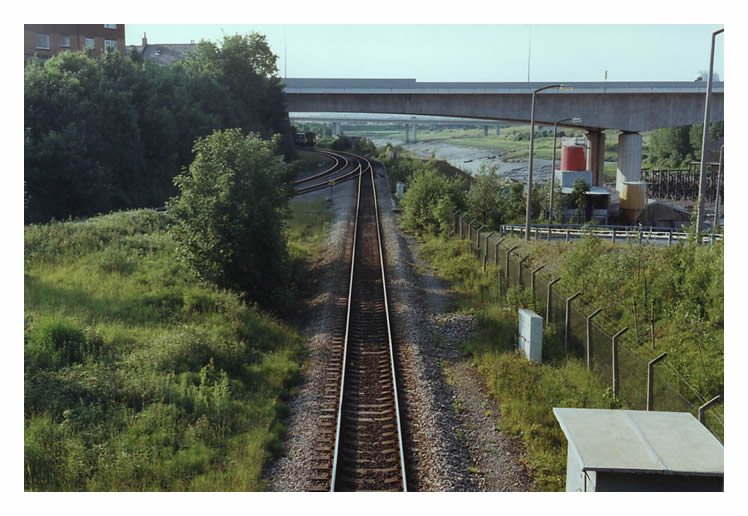 Looking towards Cogan Junction and the Cogan-Grangetown road viaduct from the road overbridge just north of former Penarth Dock station. 