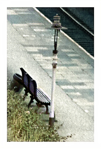 A colourised enlargement showing one of the gas lights which illuminated Dinas Powis (Dynas Powis) station platforms and subway.