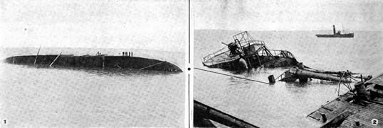 View of American lake-built steamer 'Lake Erie' sunk in collision in European waters near Penarth in 1919.