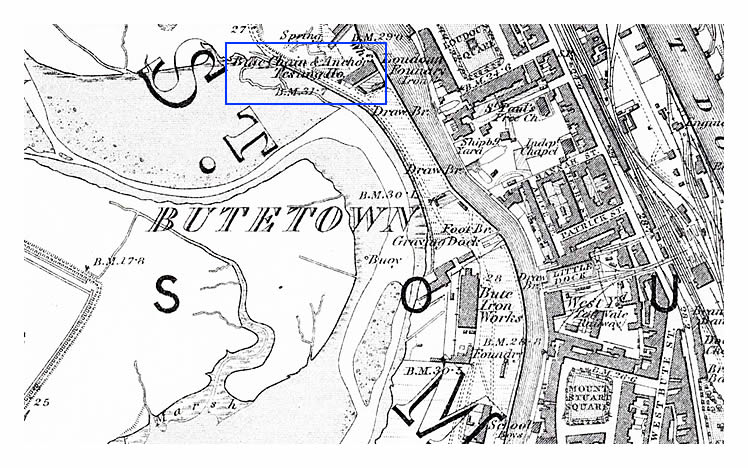 The Bute Chain & Anchor Testing Ho. as indicated upon the OS map which was surveyed during the period 1878 to 1879 and published in 1885.