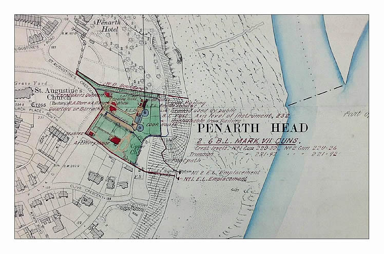 1919 - Penarth Head Fort and Coastal Battery - A map indicating the extents and layout of the fort and battery. 