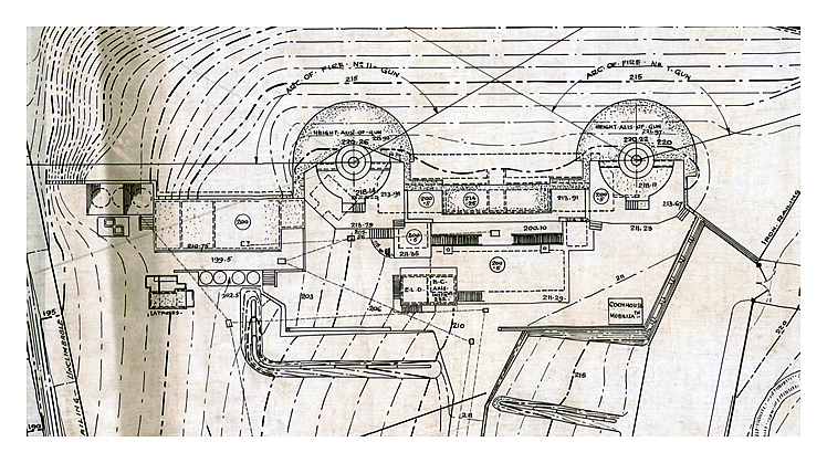 1919 - Seven Defences - Drawing No 2 of Set of 7 - Battery for Two 6" Guns Mk.VII - Record Compiled from Station Drawings - Penarth Head - General Top Plan.