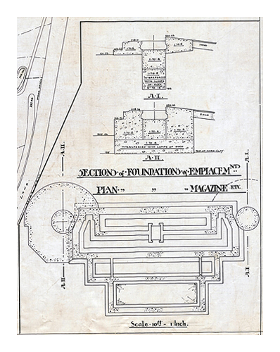 1919 - Seven Defences - Drawing No 2 of Set of 7 - Battery for Two 6" Guns Mk.VII - Record Compiled from Station Drawings - Penarth Head - General Top Plan.