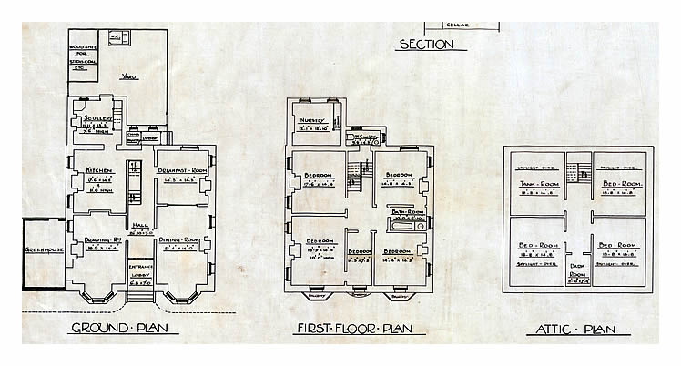 1919 - Seven Defences - Drawing No 4 of Set of 7 - Battery for Two 6" Guns Mk.VII - Record Compiled from Station Drawings - Penarth Head - Artillery House.