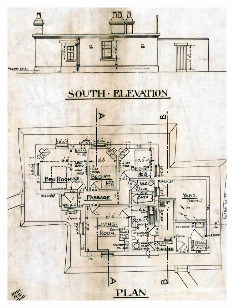 1920 - Seven Defences - Drawing No 7 of Set of 7 - Battery for Two 6" Guns Mk.VII - Record Compiled from Station Drawings - Penarth Head - Caretakers Quarters.