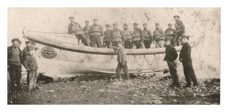 A photograph of the Joseph Denman of the National Lifeboat Institution with crew posing for the camera c.1881.