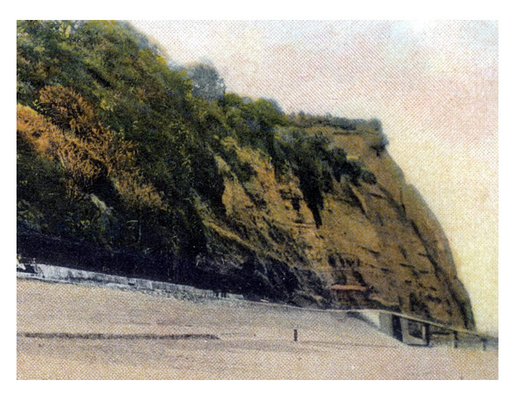A view along the beach towards Penarth Head from the Esplanade showing Bute Docks, Entrance Channel and Cardiff Mud-flats during May 1894.