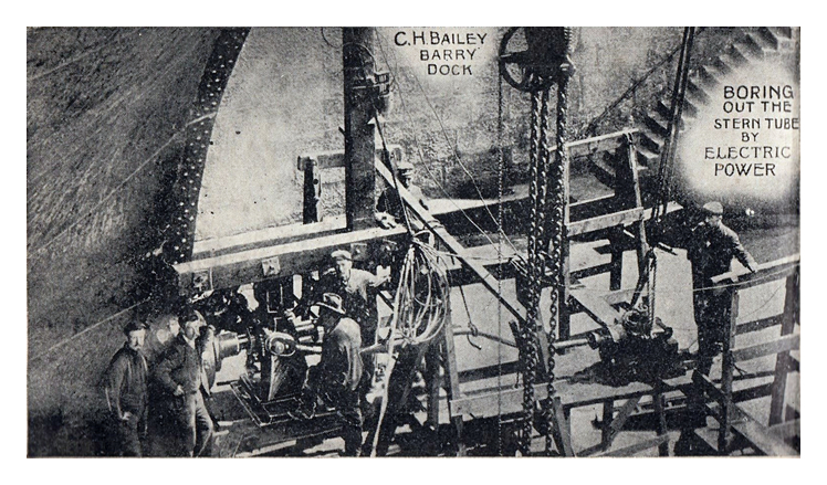 C. H. Bailey, Barry Dock - Boring out the stern tube by electric power.