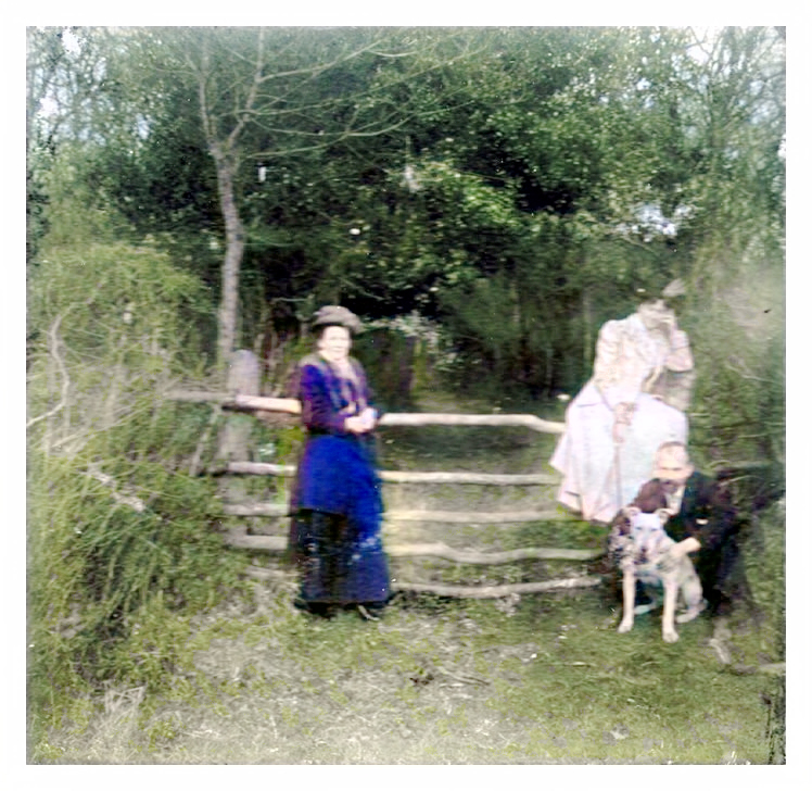 1910 - Dinas Powis - A stereoview of a family at a rustic stile somewhere in Dinas Powis.