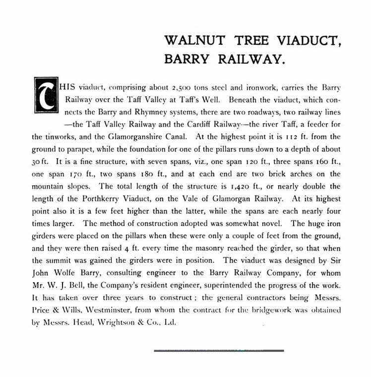 Walnut Tree Viaduct of the Barry Railway Company.
