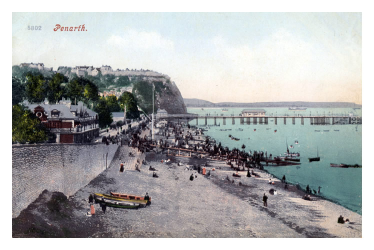 Penarth - A lovely hand-coloured postcard view of the beach.