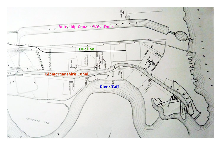 A section of the late 1830's plan of Cardiff by John Wood.
