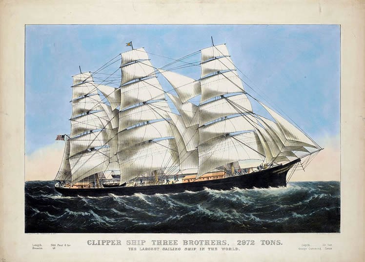 1875 - Clipper ship 'Three Brothers' - 2972 tons - The largest sailing ship in the World.