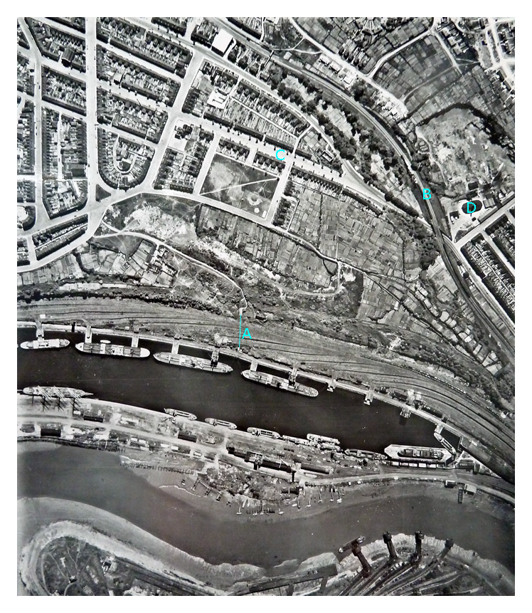 3rd June 1950 - Image 5298 - Penarth Dock and Ely Tidal Harbour. Most of the sidings serving the coal tips have been removed from the south side of the Dock. 