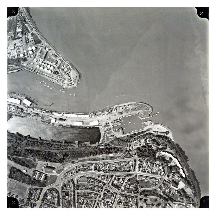 29th June 1981 - Image 4 of 5 - Image No. 141 - Another of the series of ariel views of Penarth Dock (being roughly the extents of the present day Marina in the expanded image), the Basin, the Oil Storage Facility and Penarth Head with the Custom House and sadly declining former Mercantile Marine Offices of the Board of Trade.