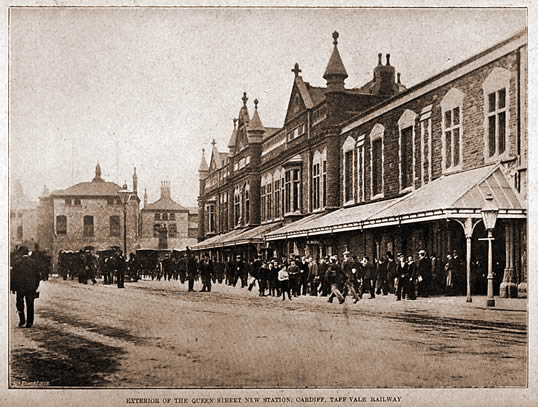 Exterior of Queen Street new station, Cardiff, Taff Vale Railway.