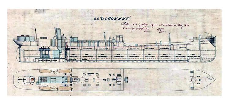 Part of a plan dated October 1886 held at the Tyne & Wear Archives of the s.s. 'Gl&uuml;ckauf