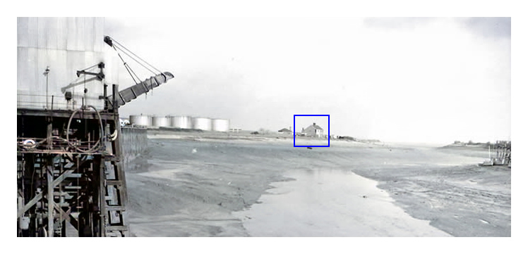 The lower image above is a 1940's view from nearby Coal Tip No. 3 within the River Ely Tidal Harbour looking down the estuary to the Severn Sea at near low tide. 